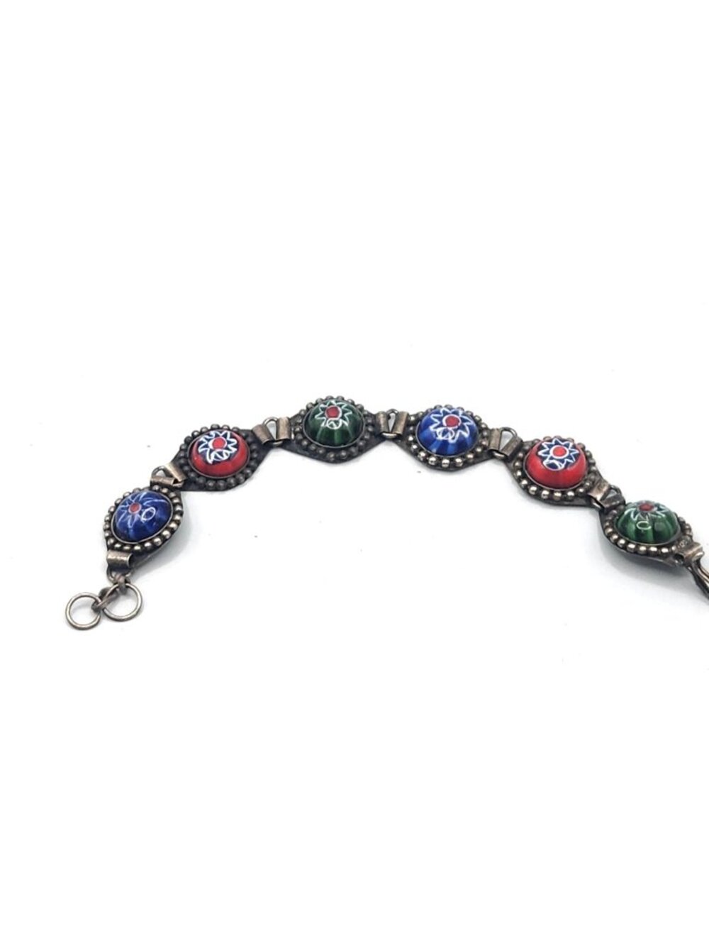 Bracelet Glass Floral Motif & Blue Accents